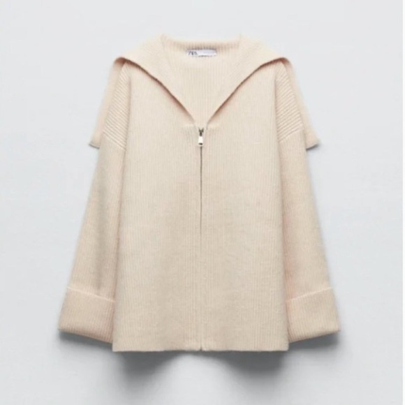 Zara Ecru Rib Knit Zip Cardigan Sweater - Picture 2 of 4